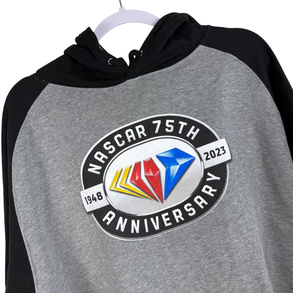 NASCAR 75th Anniversary Hoodie Sweatshirt Gray Black Mens XL‎ NEW